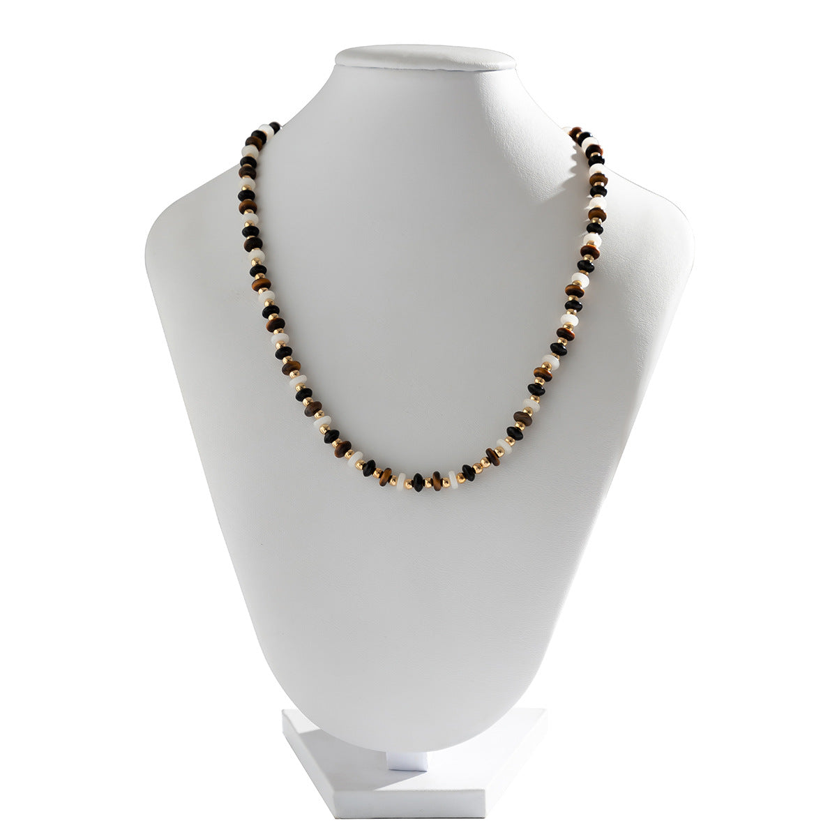 Planderful Vienna Verve Beaded Tiger Stone Necklace For Women Geometric Glass Beads Retro Handmade Statement Jewelry