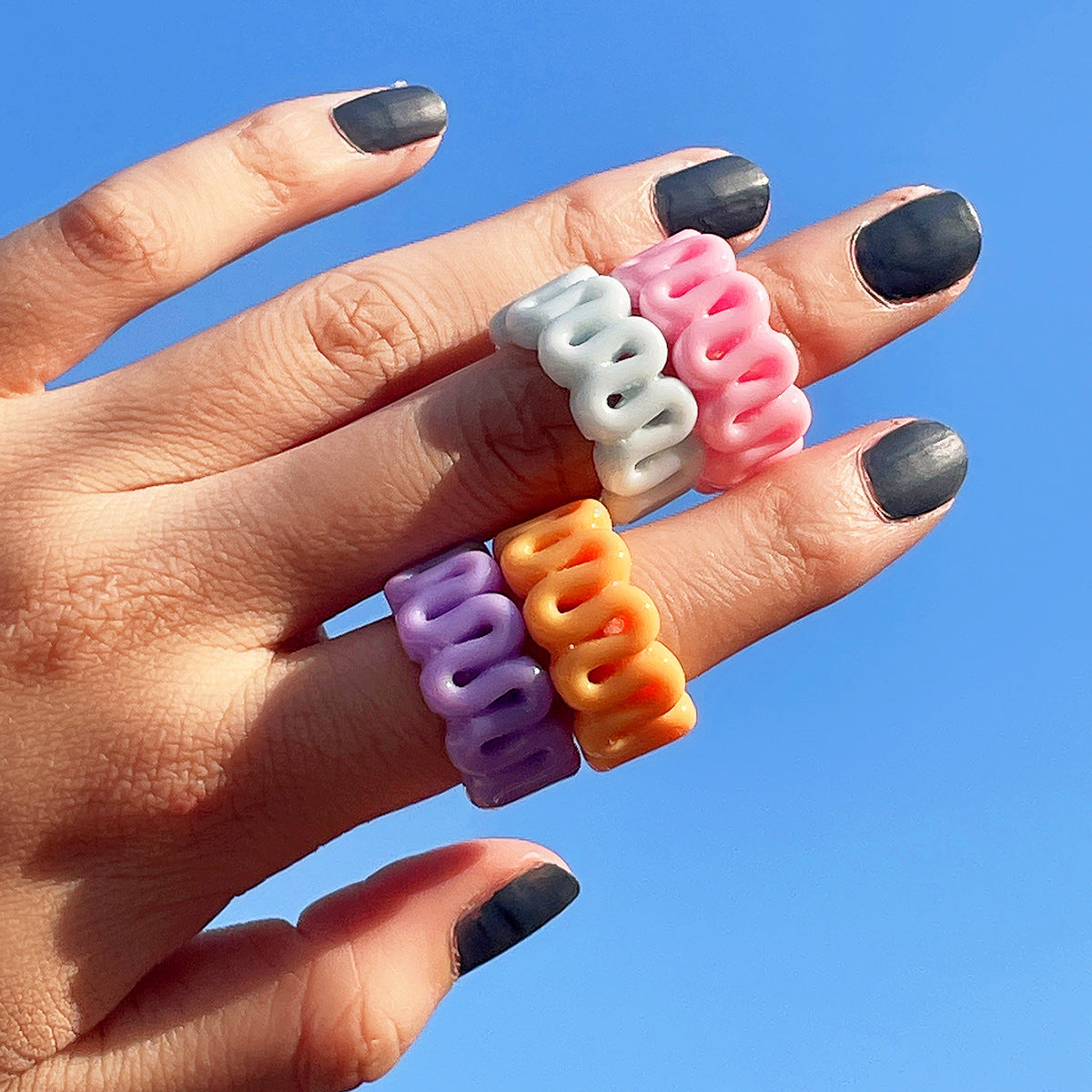 Sweet Cool Wave Geometric Ring and Simple Bracelet Set with Creative Pastoral Design