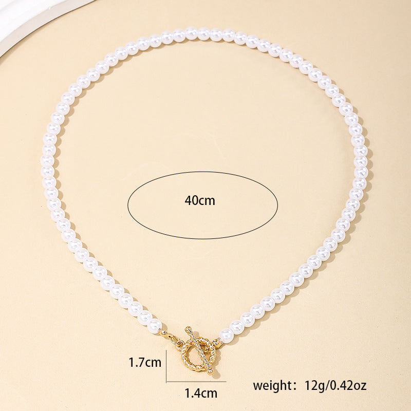 Imitation Pearl OT Clasp Necklace with Simple Niche Pendant - Planderful Vienna Verve Collection