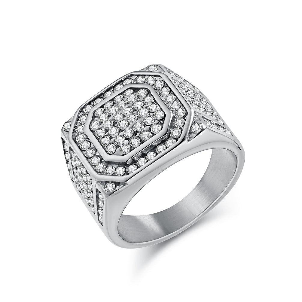 Planderful Hip Hop Ring For Men With Zircon Inlays Titanium Steel Finish Bold Statement Jewelry