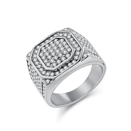 Planderful Hip Hop Ring For Men With Zircon Inlays Titanium Steel Finish Bold Statement Jewelry