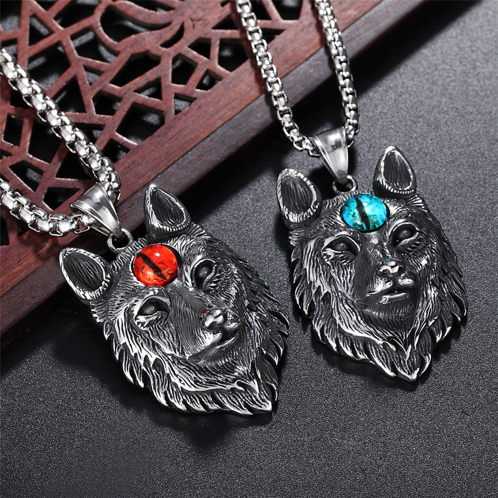 Planderful Wolf Head Pendant Necklace Titanium Steel Unisex Retro Punk Statement Jewelry