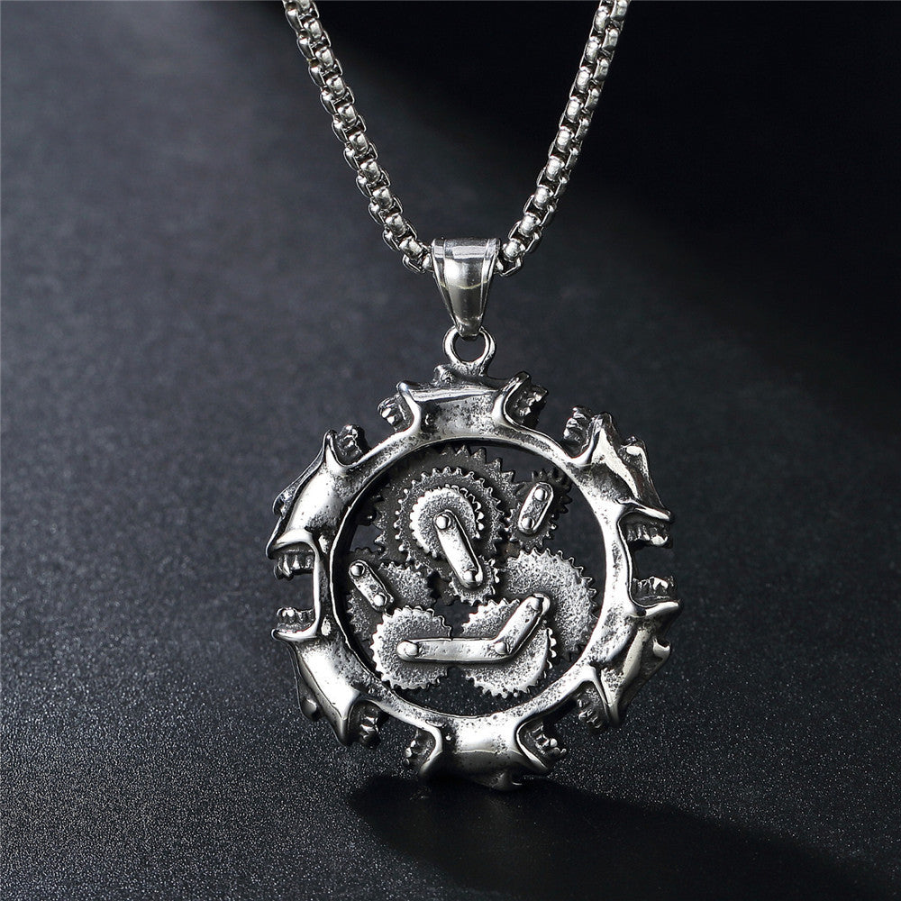 Planderful Titanium Steel Gear Pendant For Unisex Style Distressed Vintage Mechanical Jewelry