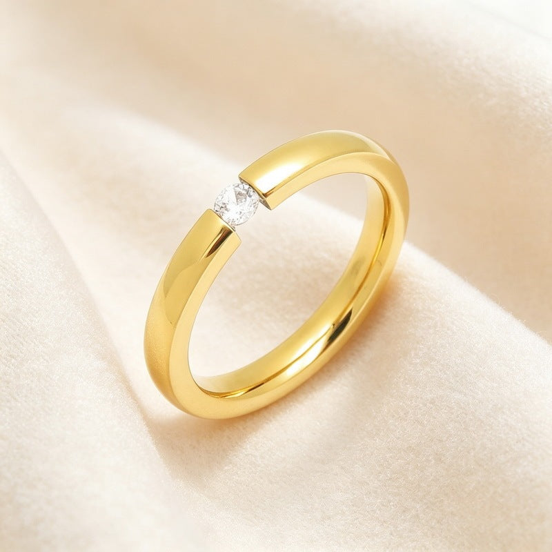 Zircon Ring Korean Vacuum Plating 3mm Round Stainless Steel Ladies Zircon Ring