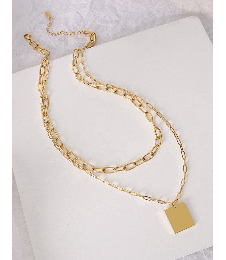 French Square Vintage Double Stacked Clavicle Chain Necklace
