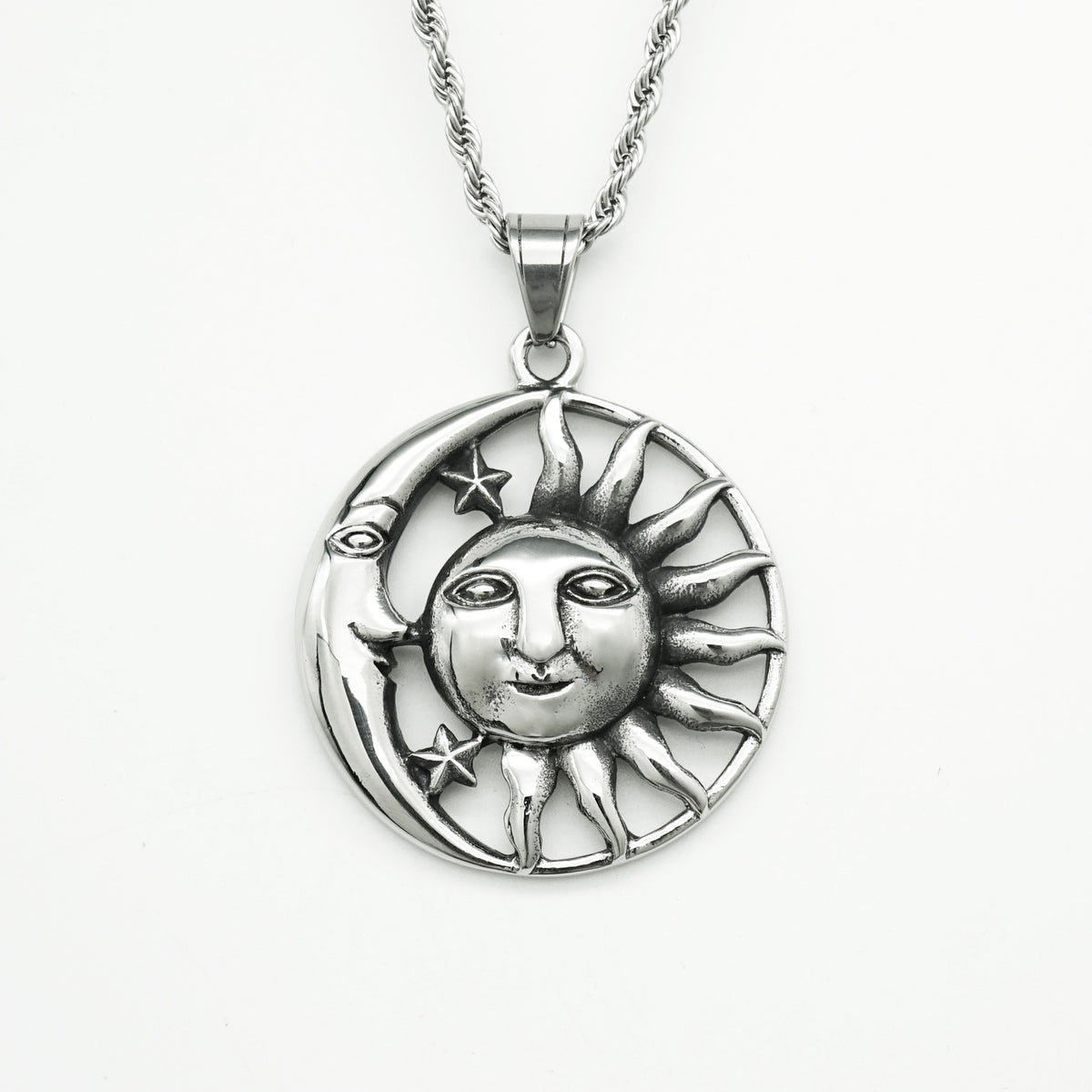 Vintage Moon Sun Stainless Steel Pendant Necklace