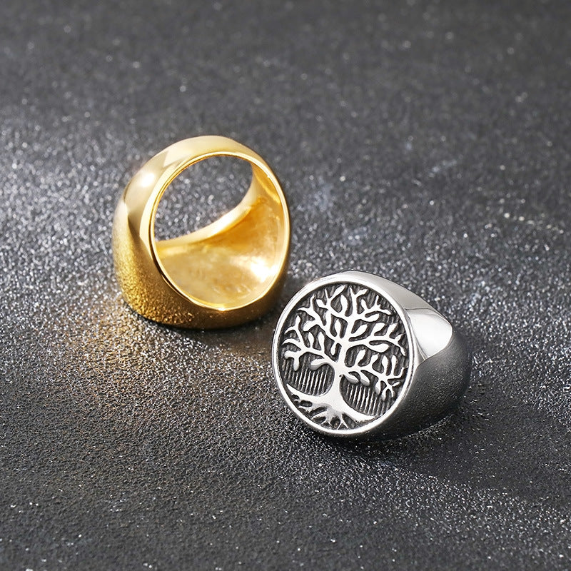 Planderful Punk Tree Of Life Ring For Men Gold Plated