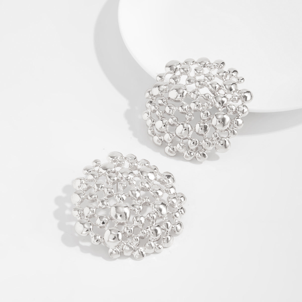 Planderful Vienna Verve Bubble Stud Earrings Geometric Hollow Alloy Honeycomb Statement Jewelry For Edgy Women