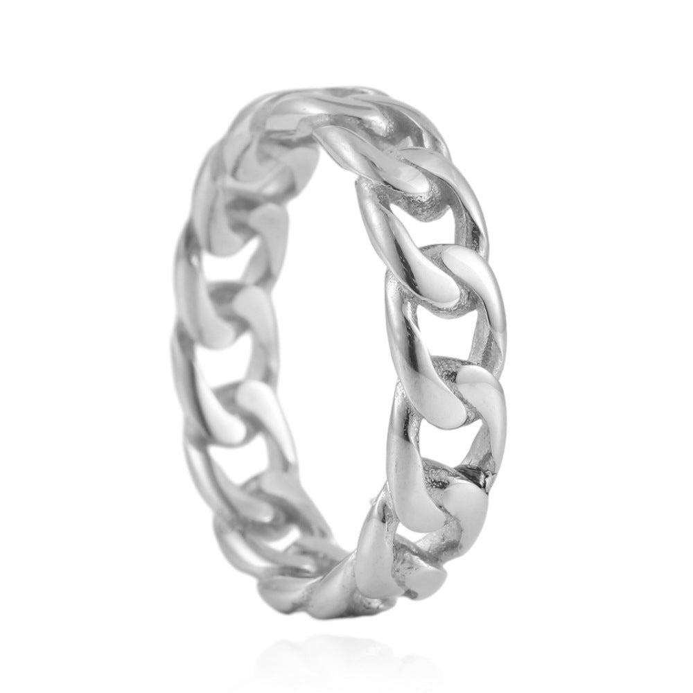 Titanium Steel Woven Chain Ring for Men and Women - Versatile Fashion Accessory in Stainless Steel