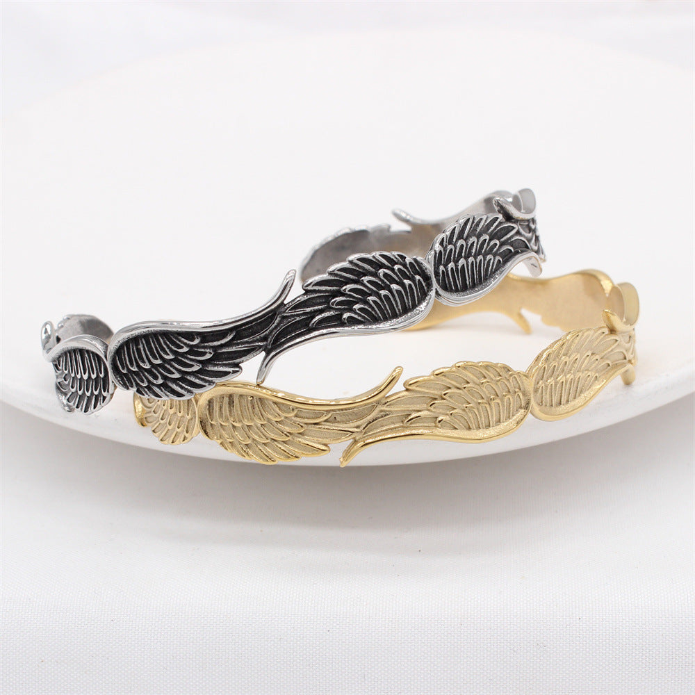 Planderful Titanium Steel Bracelet Unisex Feather Design