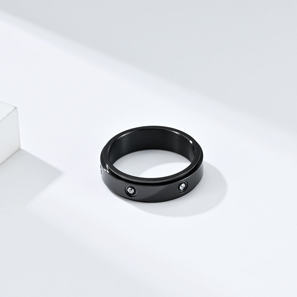 Planderful Zircon Inlaid Titanium Steel Rotating Ring For Men And Women Light Luxury Anxiety Relief Jewelry