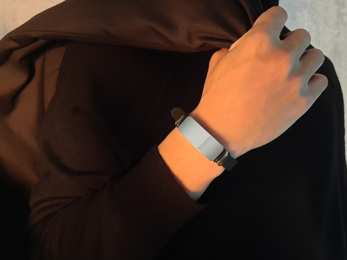 Men's Stainless Steel Curved Silicone Jewelry Bracelet