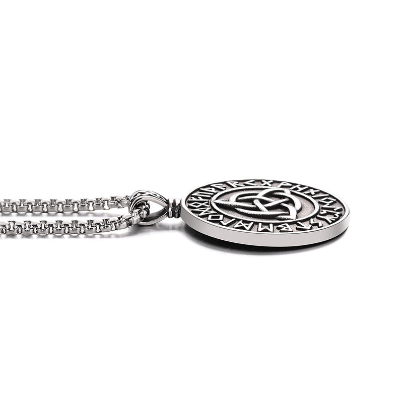 Stainless Steel Necklace – Vintage Nordic Odin Rune Pendant With Celtic Knot Details For Everyday Style