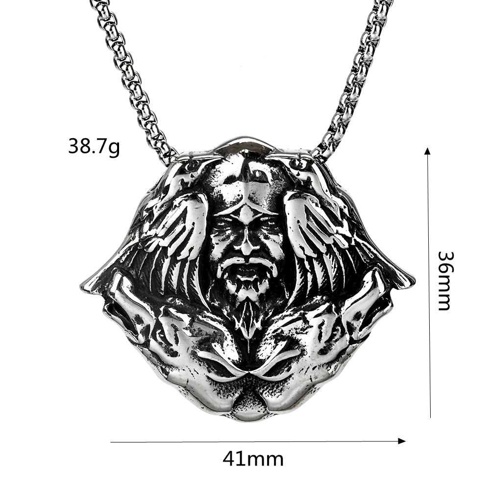 Vintage Viking Wolf Stainless Steel Men's Pendant Necklace