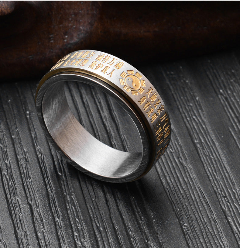 Retro Ethnic Style Golden Light Rotating Ring for Men