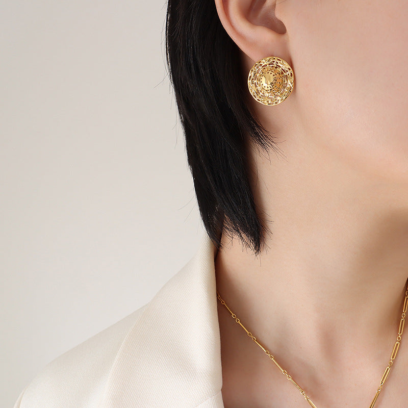 Metal Hollow Straw Hat Necklace and Earrings Set for Women