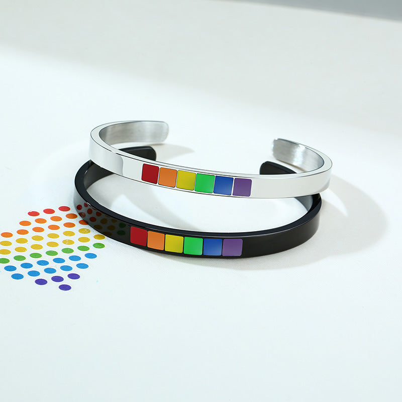 Color Color Epoxy C-Shaped Stainless Steel Bracelet