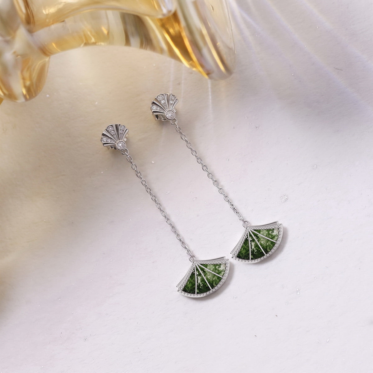 S925 Sterling Silver Moss Agate Signature Stud Earrings