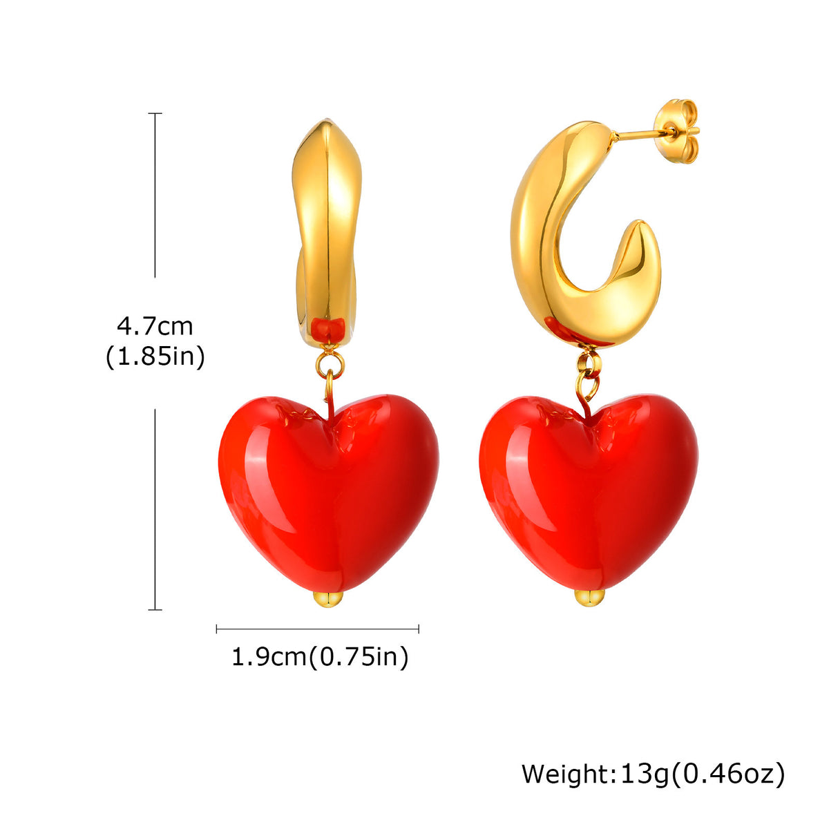 Red Heart Charm Gold-Tone Hoop Earrings