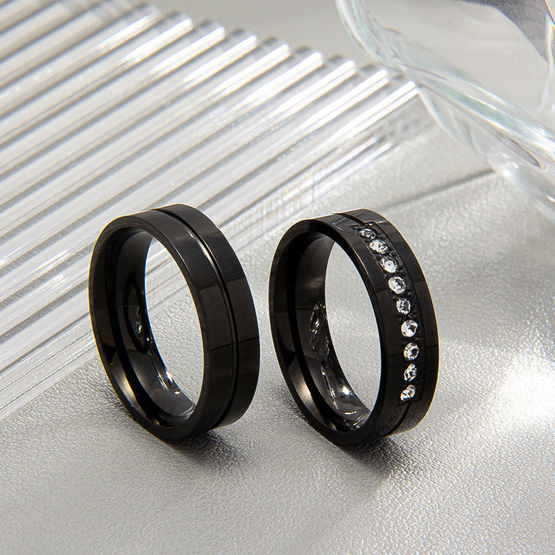 Planderful Everyday Genie Zircon Ring for Couples Unisex Durable Stainless Steel Jewelry with Inlaid Zircon