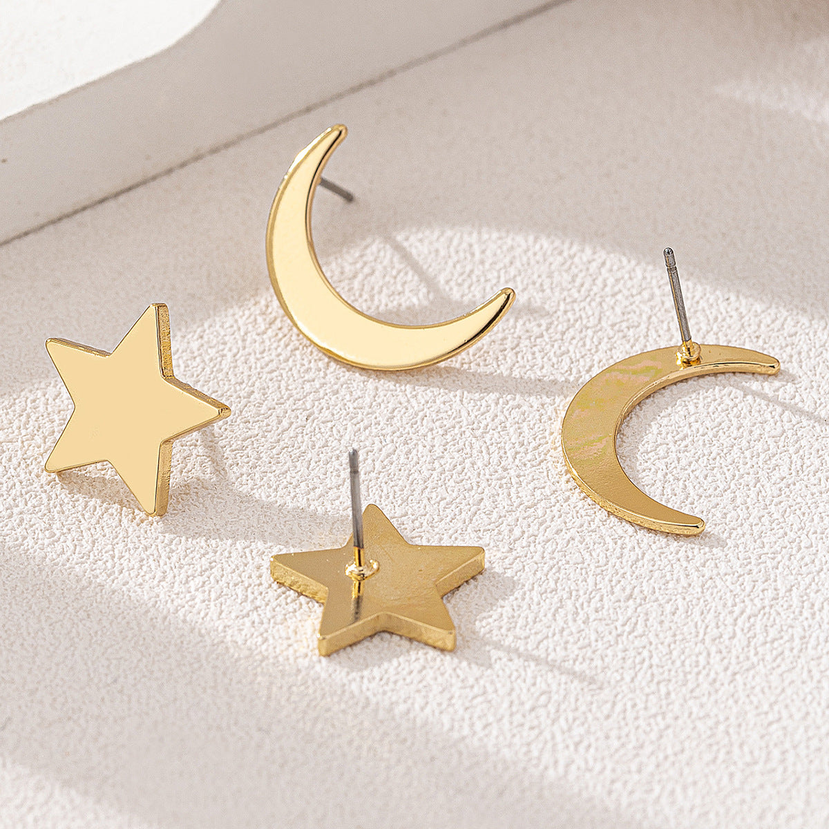 Planderful Vienna Verve Earrings Set – Minimalist Metal Star and Moon Design