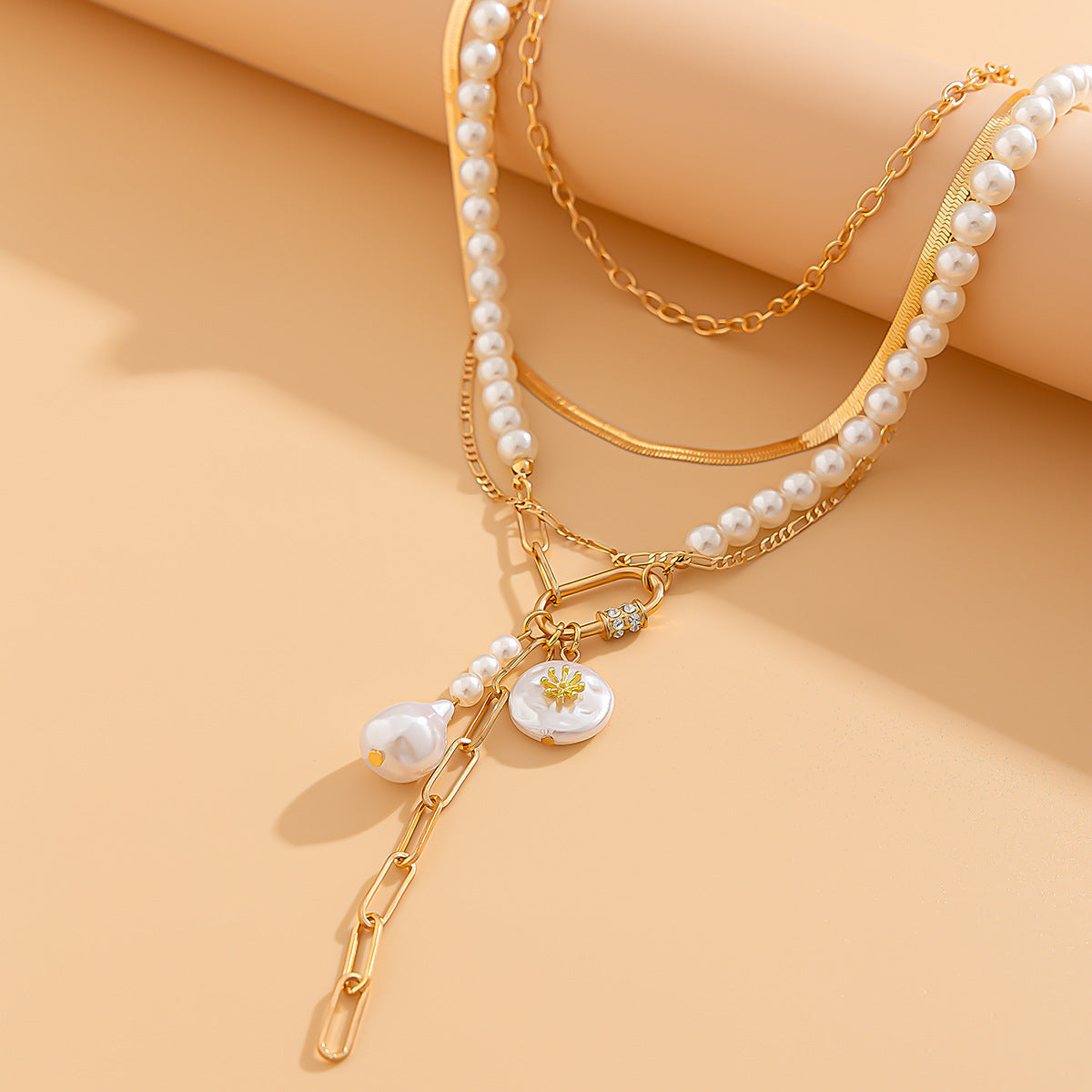 Baroque Pearl & Snake Chain Layered Necklace