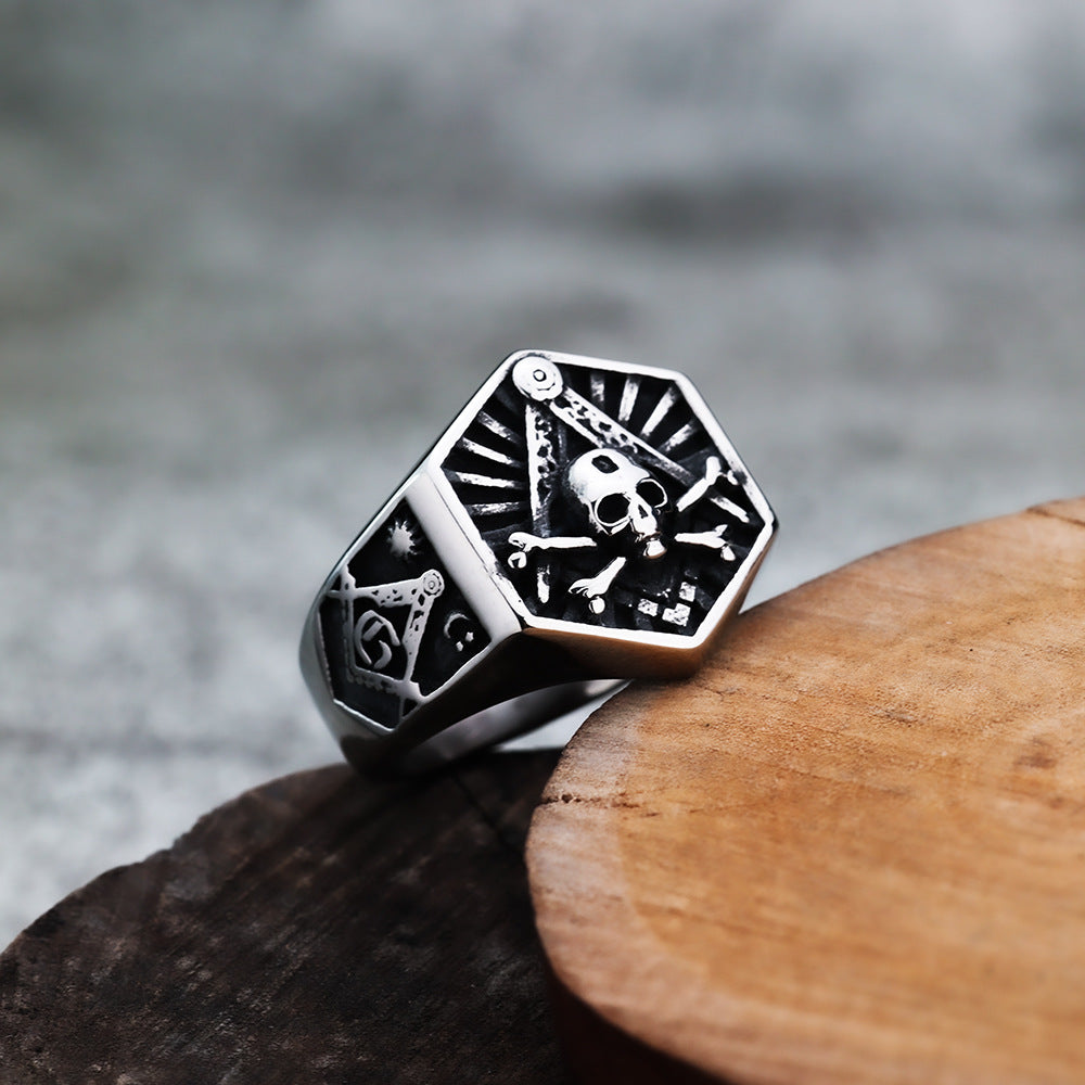 European and American Vintage Stainless Steel Men's Ring