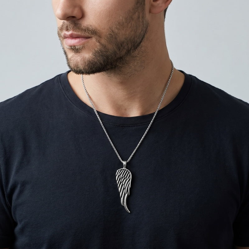 Retro Style Feather Wings Pendant Indian Style Eagle Claw Feather Angel Wings Stainless Necklace