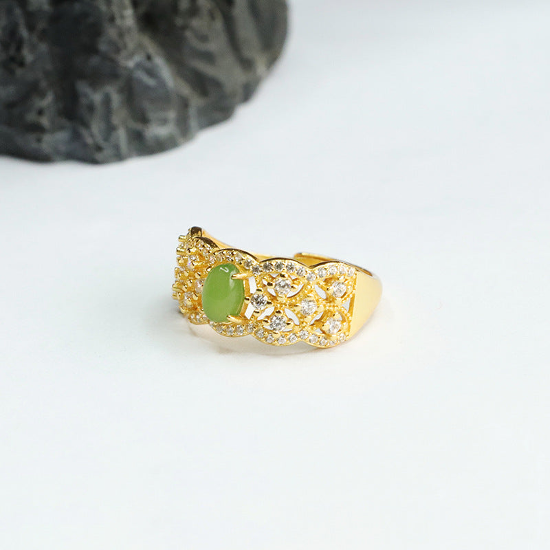 925 Sterling Silver Hetian Jasper Zircon Openwork Ring