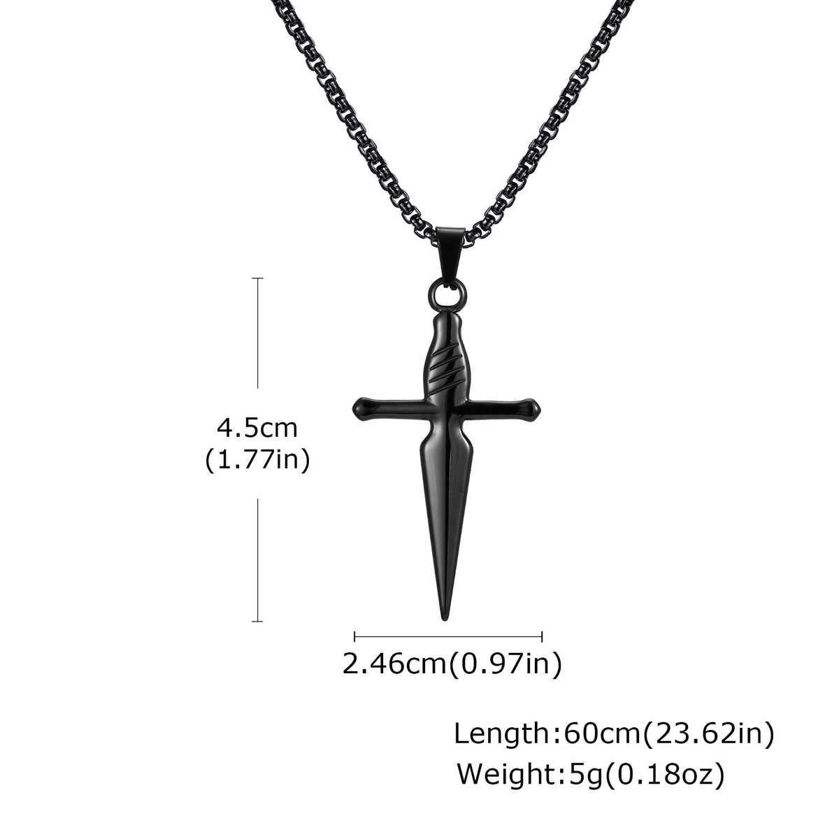 Cross Dagger Pendant — Black or Silver, Chain Optional