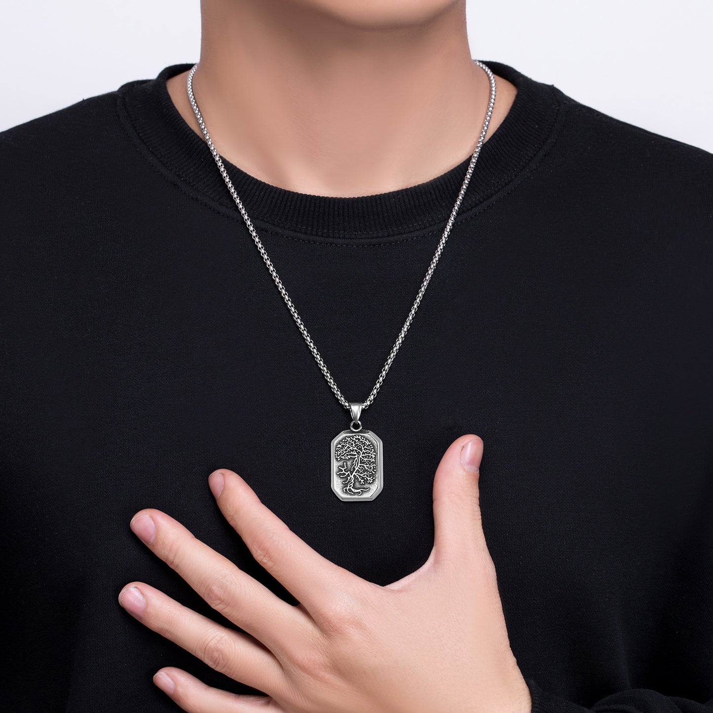 Steel Necklace - Minimalist Men's Tree of Life Pendant