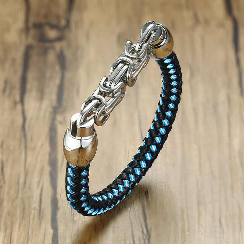 Stainless Steel Jewelry Wholesale Men's Leather Woven Bracelet