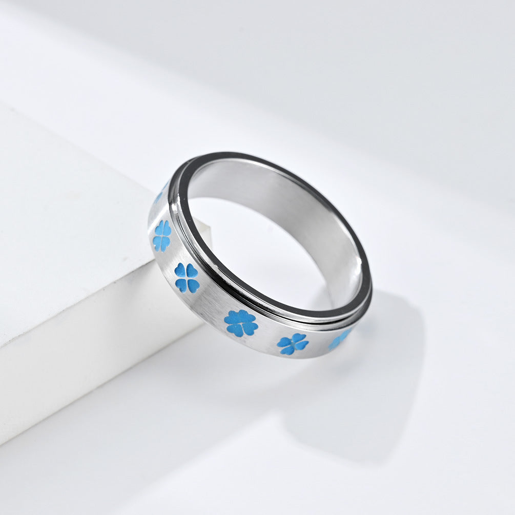 Amazon Lucky Four-Leaf Clover Rotatable Titanium Steel Ring for Men