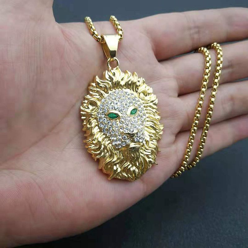 Rhinestone Necklace – Statement Lion Head Pendant For Hip Hop Streetwear And Everyday Glam