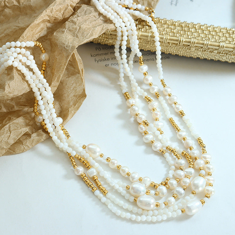 Elegant French Style Freshwater Pearl Beaded Necklace - Luxe Jewelry Piece