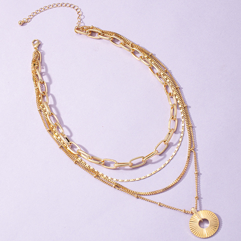 European Charm Layered Necklace with Cross Pendant - Vienna Verve Collection