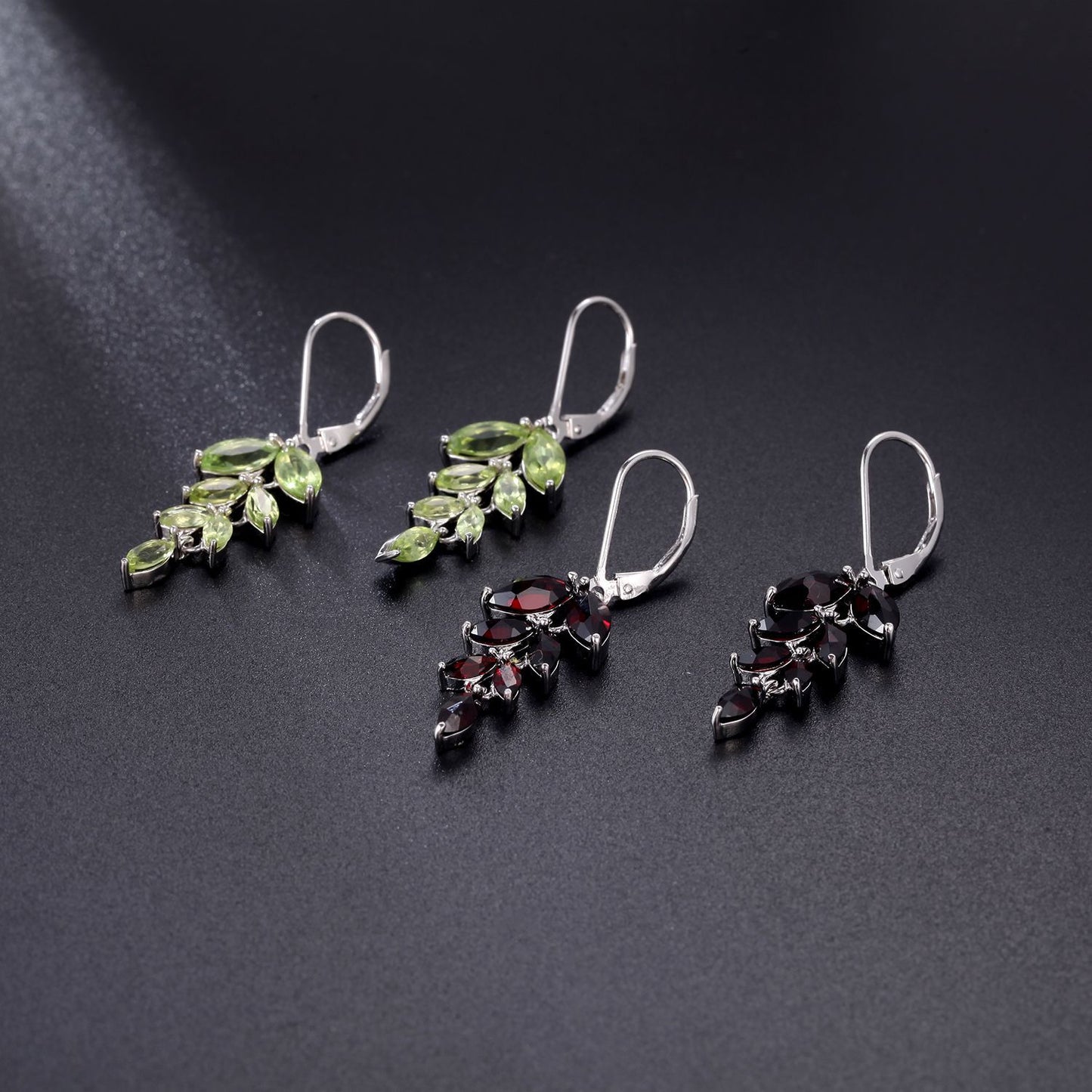 Leaf Pendant Natural Gemstones Silver Drop Earrings