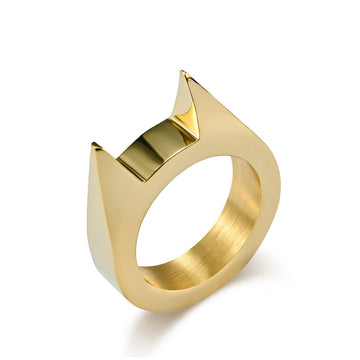Planderful Everyday Genie Self Defense Ring With Spiked Cat Ear Design Gold Plated Titanium Steel For Men