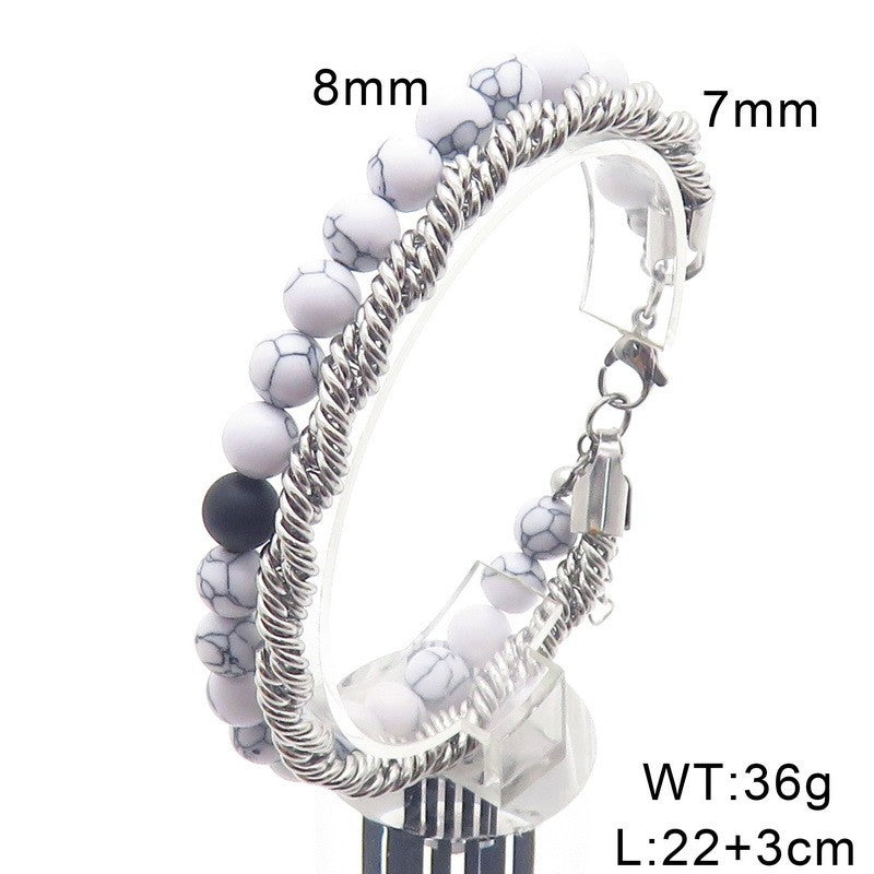 Planderful Mens Turquoise Agate Stainless Steel Bracelet