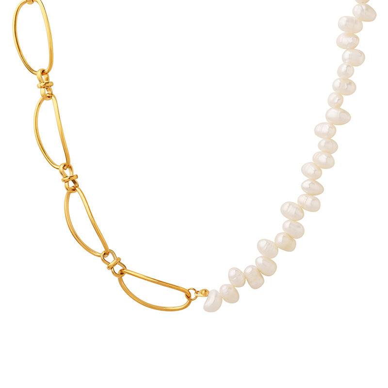 Opulent French Baroque Freshwater Pearl Geometric Chain Necklace