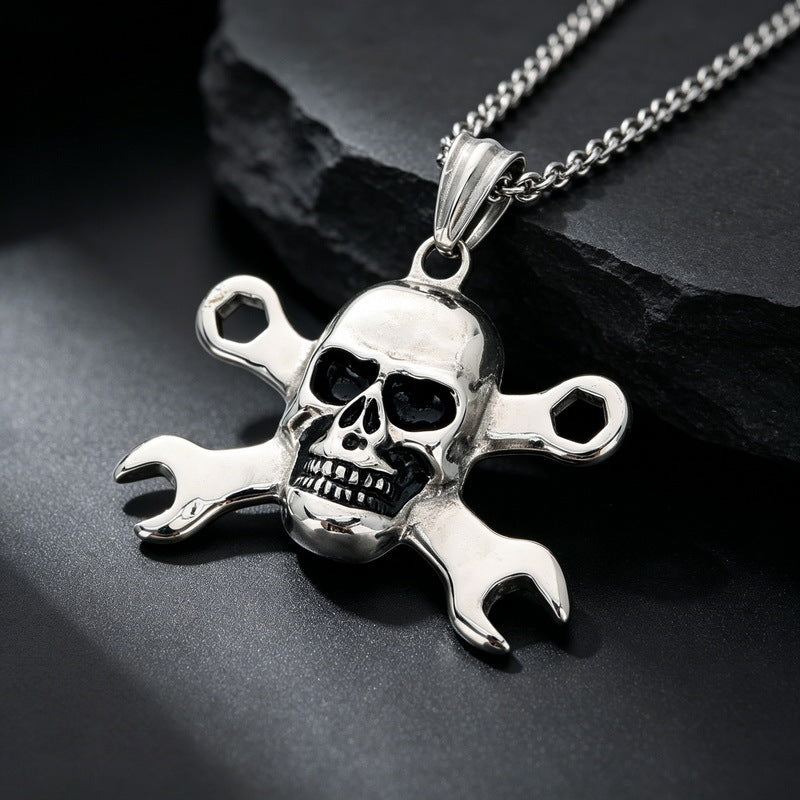Viking Weapon Element Pendant Punk Street Double Knife Skull Baseball Bat Skull Necklace