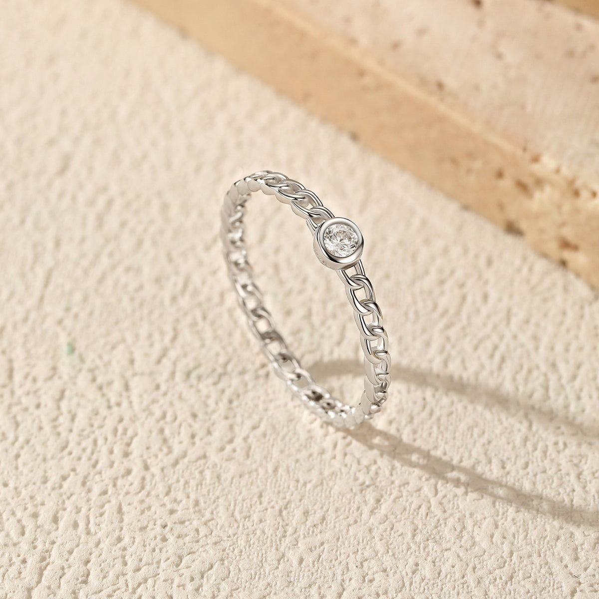 S925 Sterling Silver Chain-Link Moissanite Ring