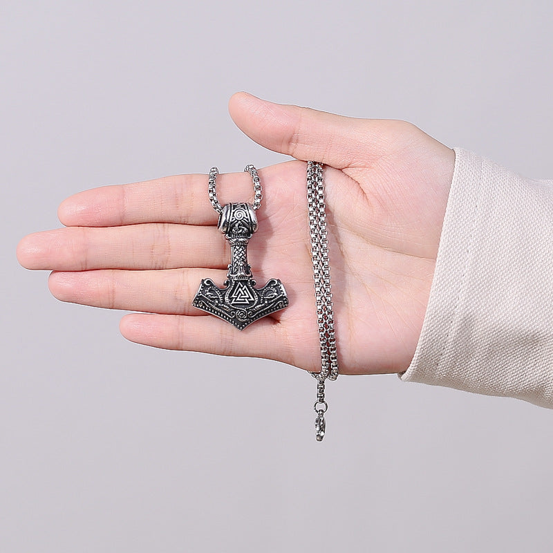 Titanium Steel Necklace - Vintage Nordic Thor's Hammer Pendant For Men Everyday Wear