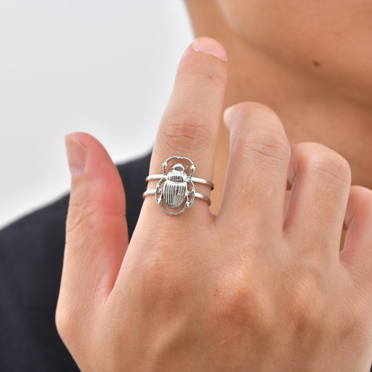 Affordable Stainless Steel Scarab Open Cool Neutral Wind Ring