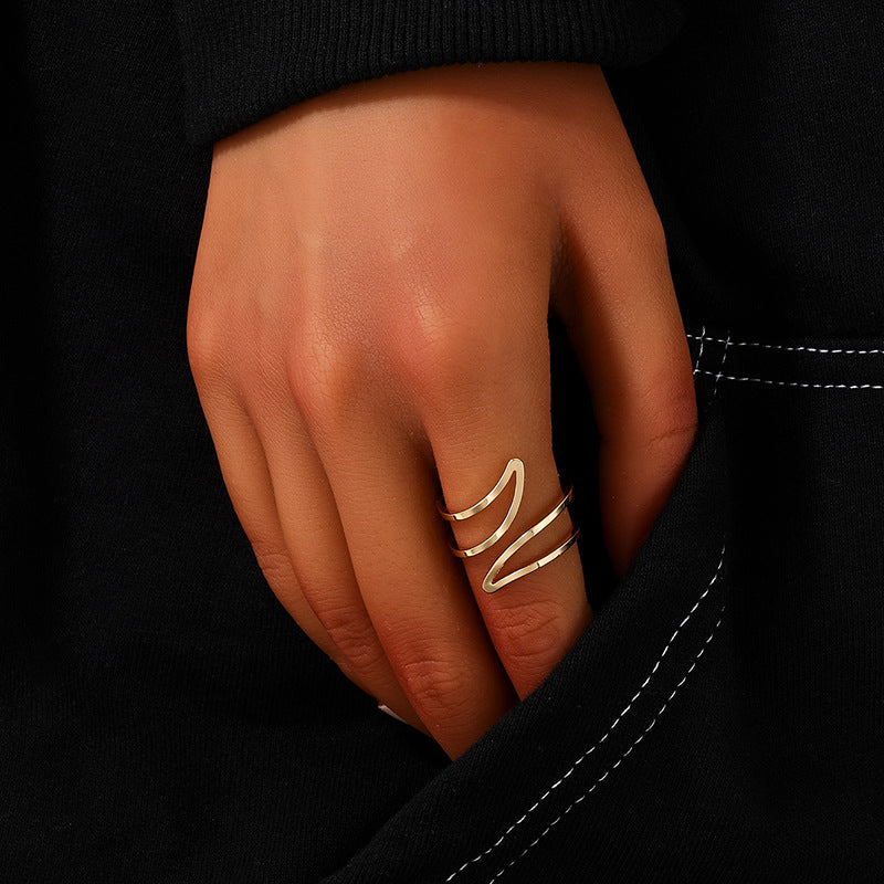Vienna Verve Collection: Elegant Handcrafted Metal Tornado Women's Ring in Double-Layer Design