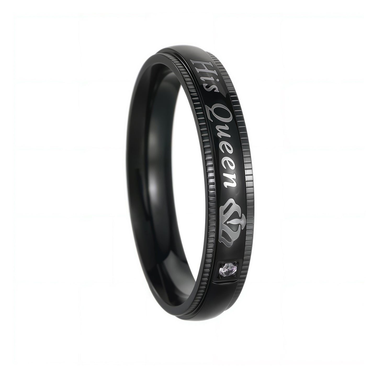 Planderful His Queen Crown Titanium Steel Black Couple Ring