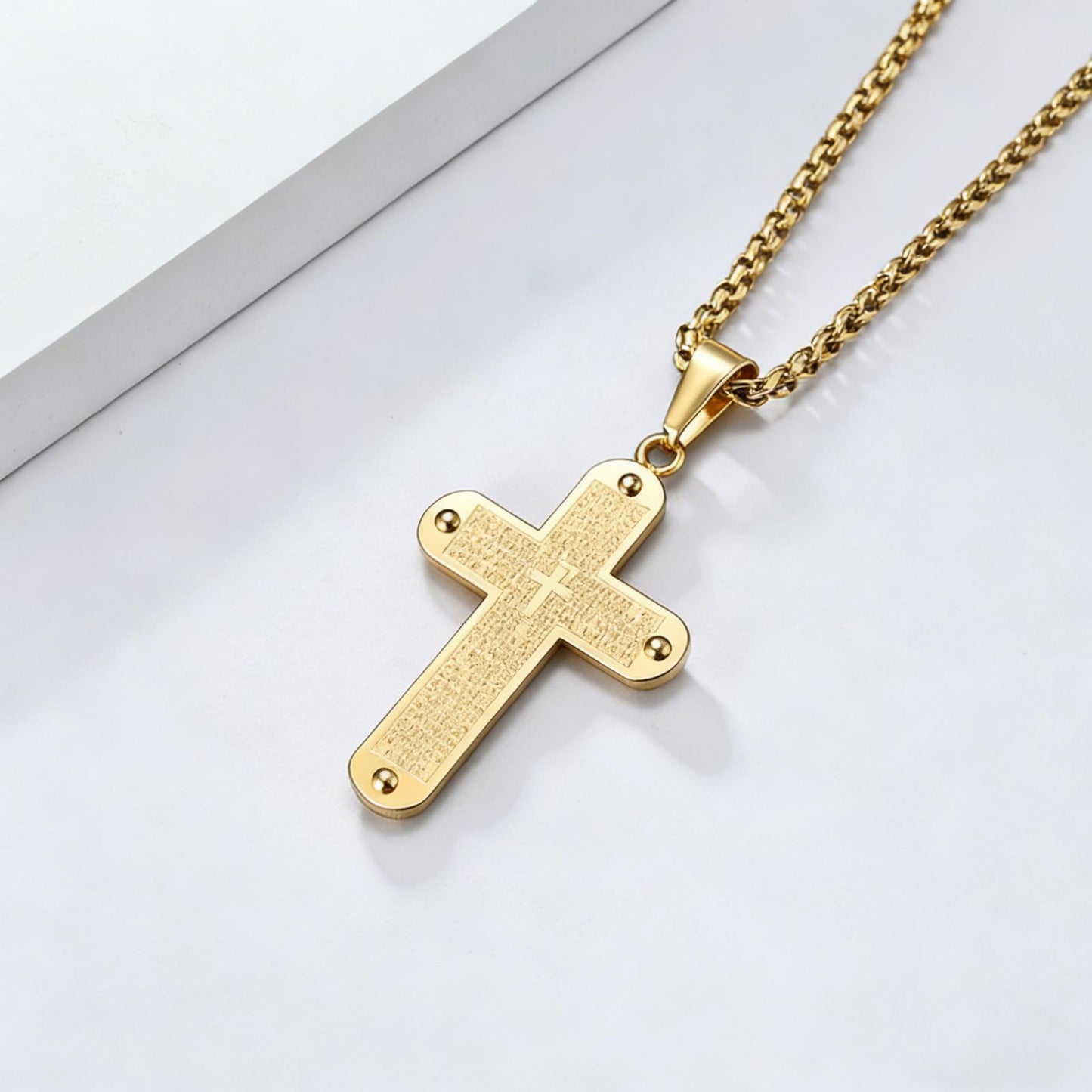 Planderful Titanium Cross Necklace Gold Plated Pendant For Everyday Wear Unisex Timeless Christian Gift