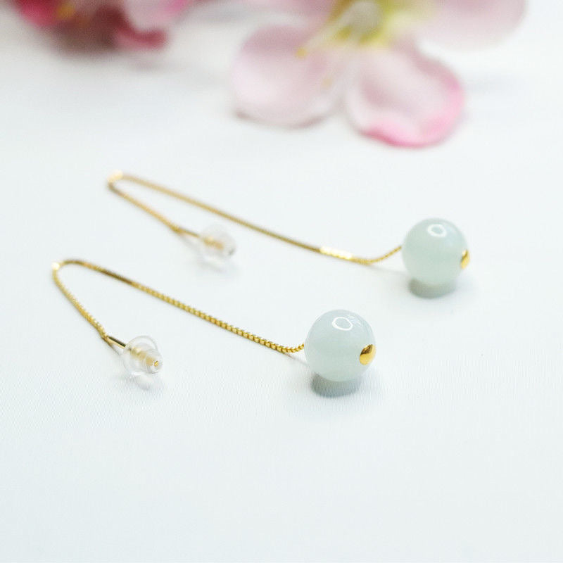 Jadeite Bead 925 Silver Threader Earrings