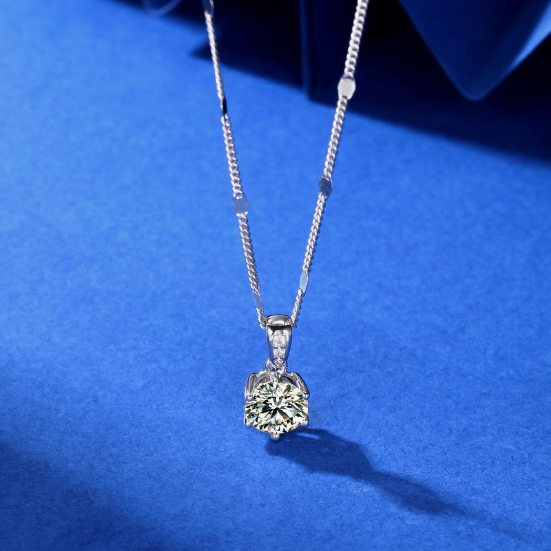 Classic Six-Clawed 925 Sterling Silver Women's Pendant Necklace