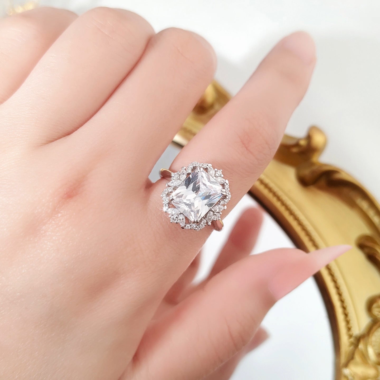 Planderful Sterling Silver Ring With Rectangular Zircon 4Ct For Women Light Luxury Wedding Band